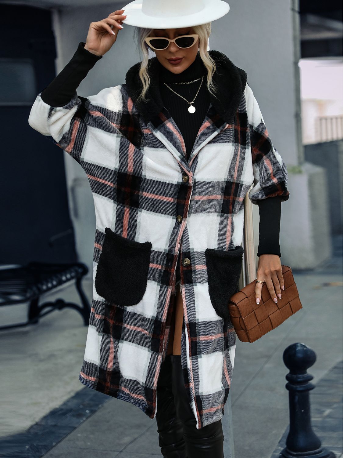 Plaid Button Down Hooded Jacket - Body By J'ne