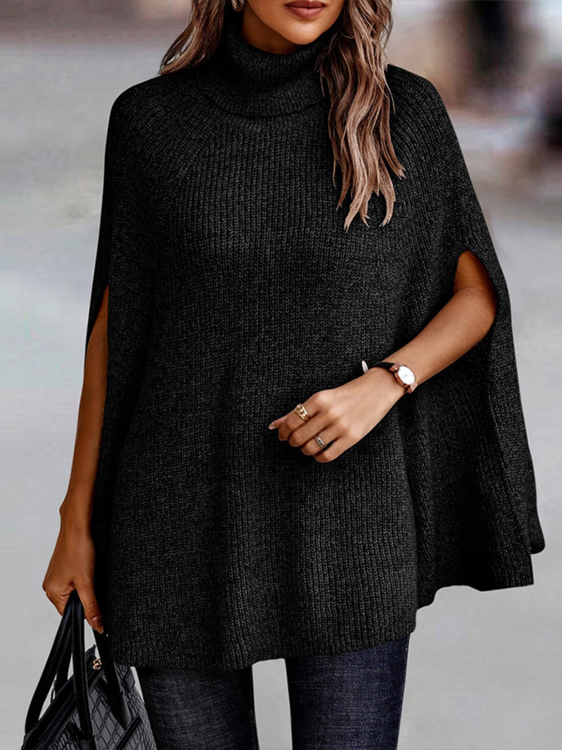 Turtleneck Dolman Sleeve Poncho - Body By J'ne