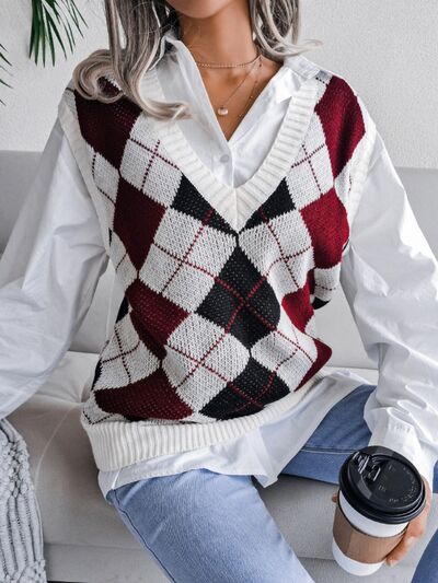 Plaid V-Neck Sweater Vest - Body By J'ne