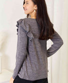 Square Neck Ruffle Shoulder Long Sleeve T-Shirt - Body By J'ne