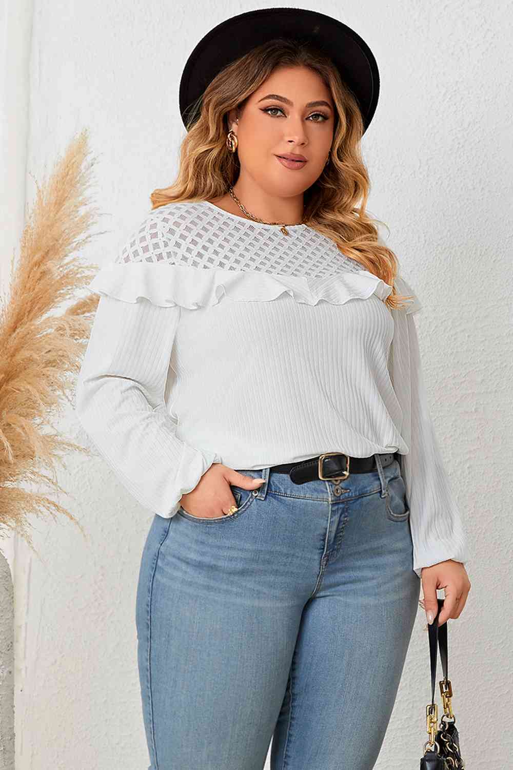 Captivating Ruffled Round Neck Long Sleeve Blouse - Body By J'ne