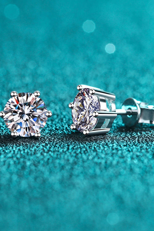 925 Sterling Silver 6-Prong 2 Carat Moissanite Stud Earrings - Body By J'ne