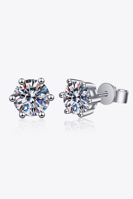 925 Sterling Silver 6-Prong 2 Carat Moissanite Stud Earrings - Body By J'ne