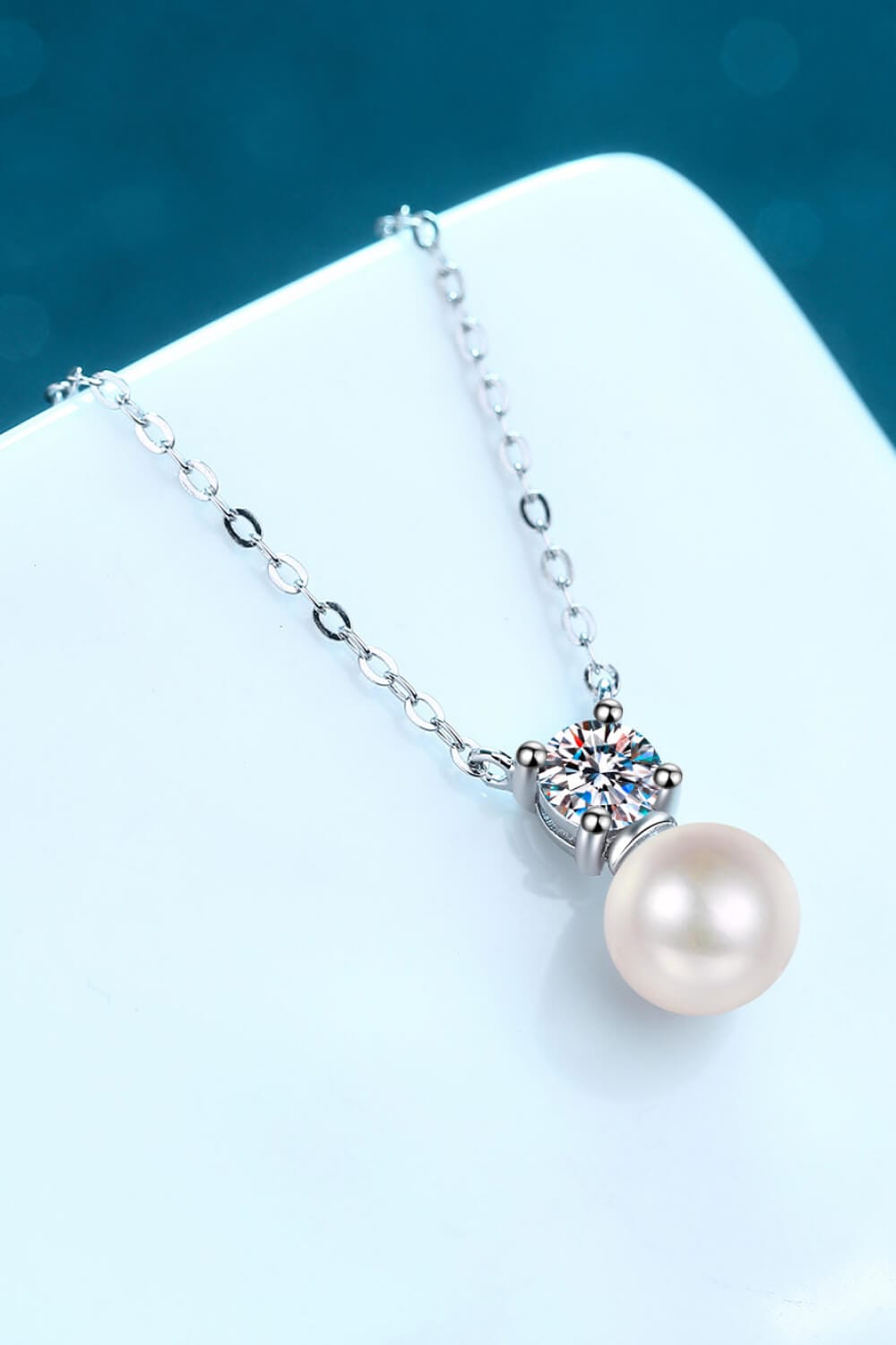 925 Sterling Silver Freshwater Pearl Moissanite Necklace - Body By J'ne