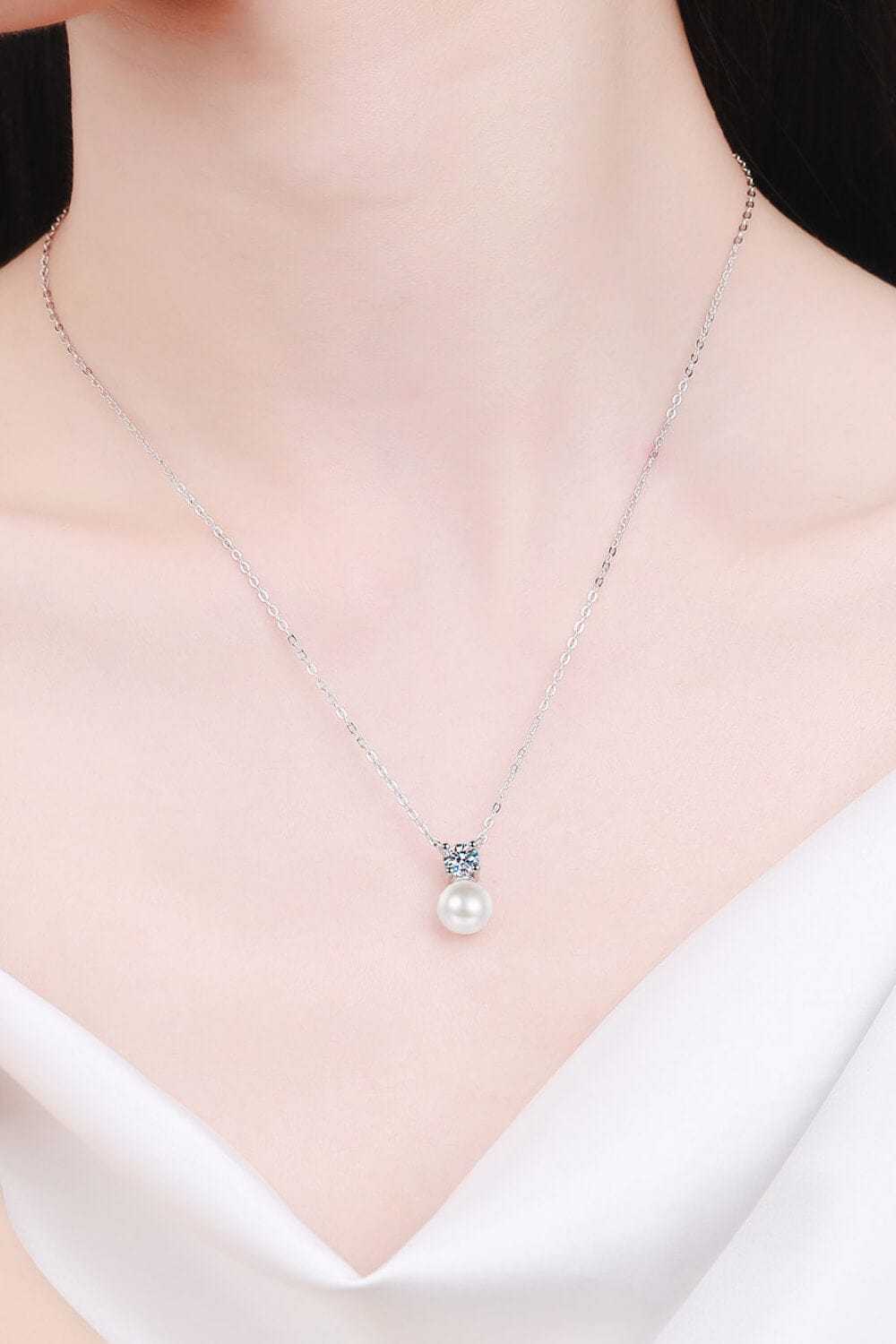 925 Sterling Silver Freshwater Pearl Moissanite Necklace - Body By J'ne