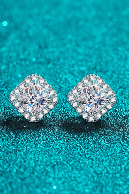 925 Sterling Silver Inlaid 2 Carat Moissanite Square Stud Earrings - Body By J'ne