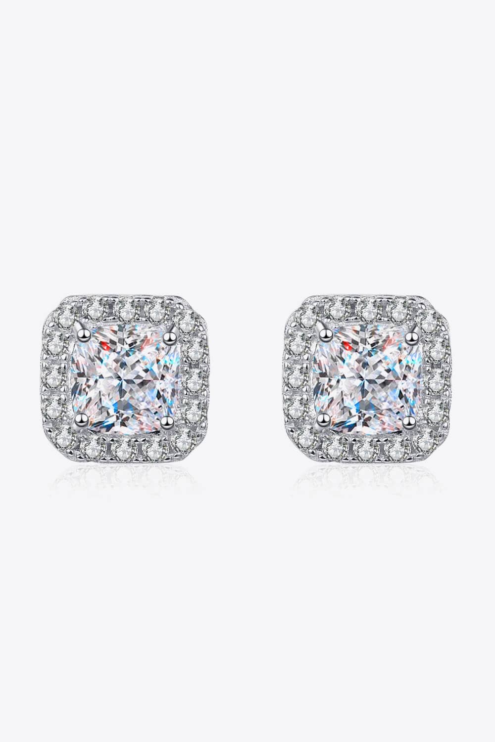 925 Sterling Silver Inlaid 2 Carat Moissanite Square Stud Earrings - Body By J'ne