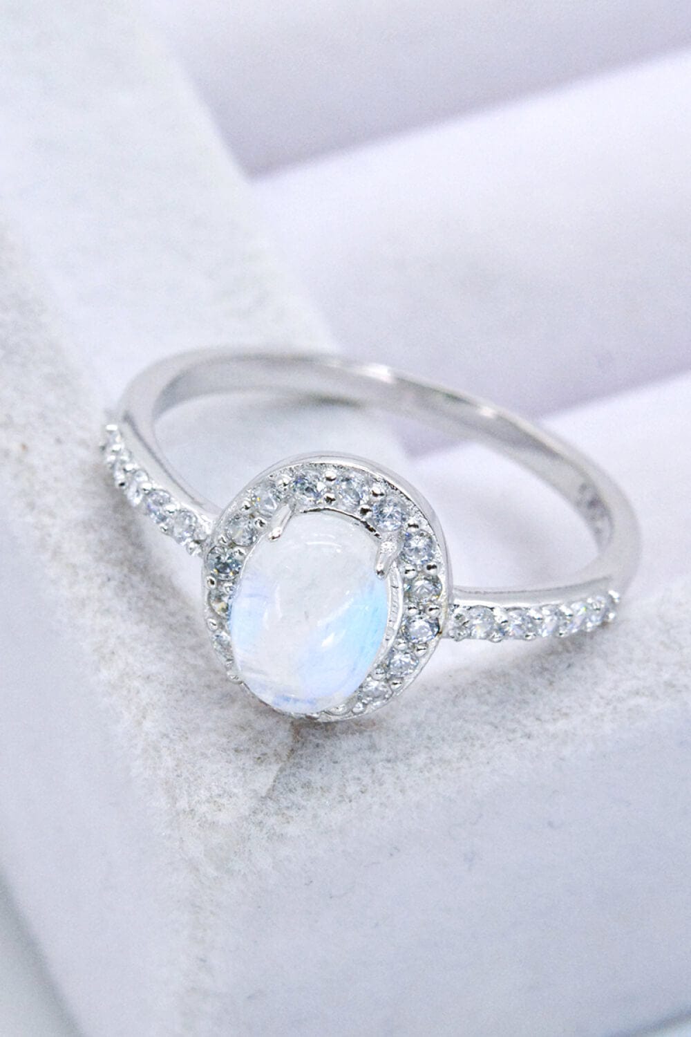 925 Sterling Silver Natural Moonstone Halo Ring - Body By J'ne