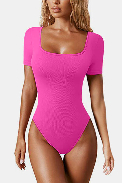 Square Neck Short Sleeve Active Bodysuit - Body By J'ne