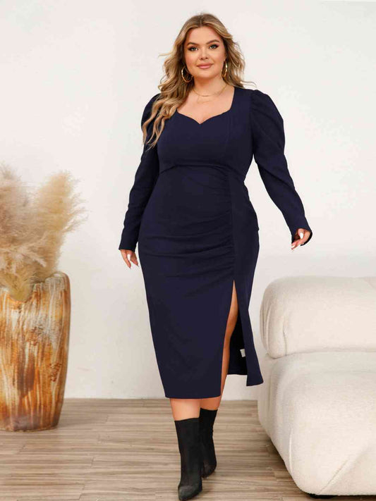 Plus Size Sweetheart Neck Split Midi Dress - Body By J'ne