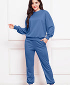 Round Neck Long Sleeve Sweatshirt and Pants Set - Body By J'ne