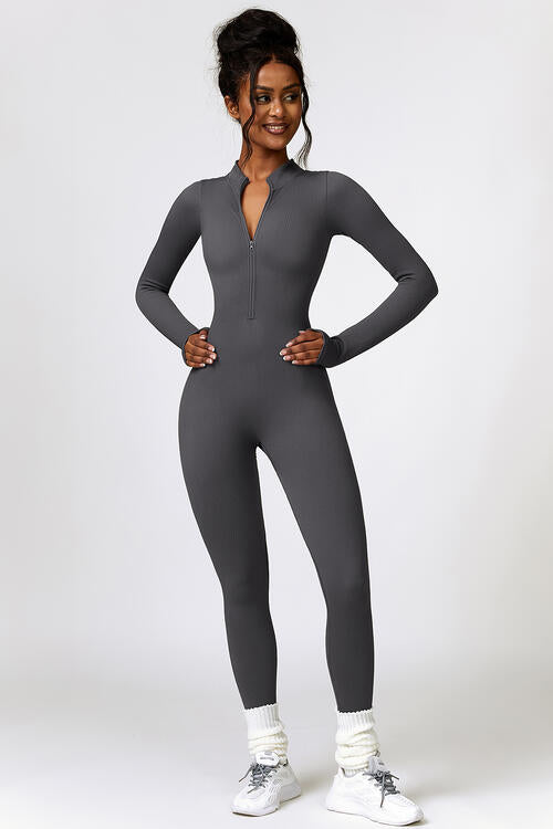 Half Zip Long Sleeve Active Jumpsuit - Body By J'ne