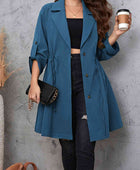 Plus Size Lapel Collar Drawstring Roll-Tab Sleeve Trench Coat - Body By J'ne