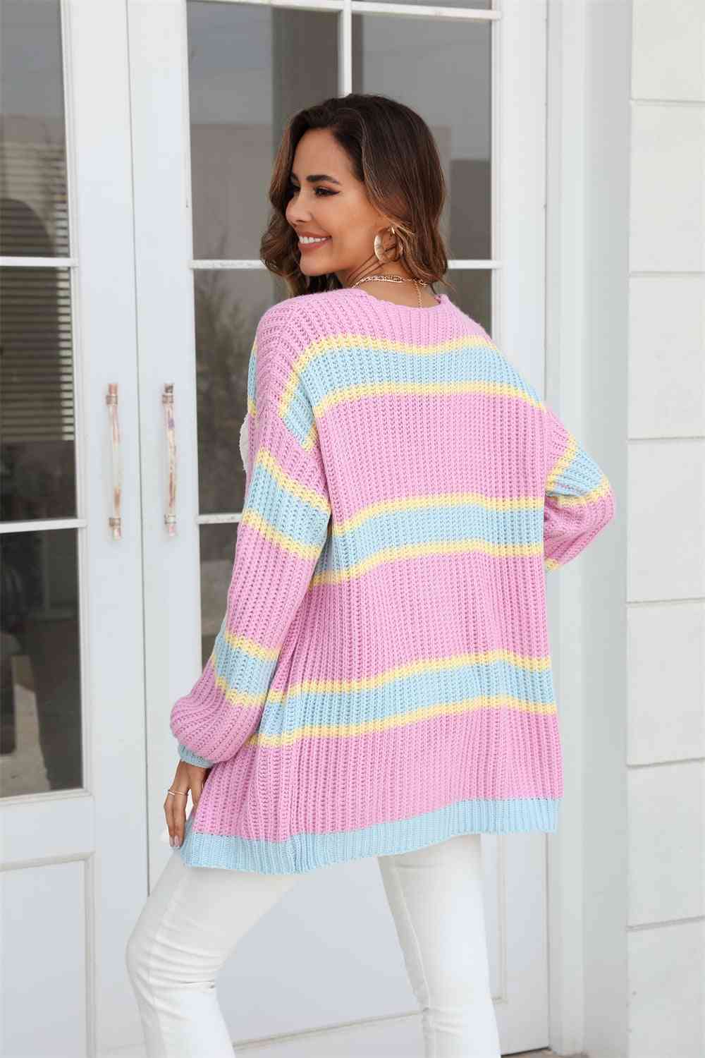 Color Block Ribbed Dropped Shoulder Open Front Cardigan - Body By J'ne