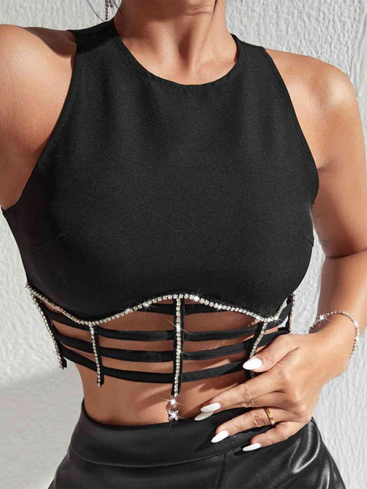 Rhinestone Decor Crop Top - Body By J'ne