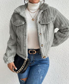 Fuzzy Button Up Collared Neck Jacket - Body By J'ne