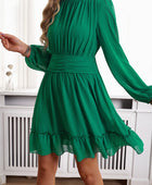 Frill Ruched Mock Neck Balloon Sleeve Dress - Body By J'ne