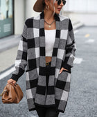 Plaid Dropped Shoulder Cardigan with Pocket - Body By J'ne