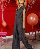 Checkered Cap Sleeve Wide Leg Jumpsuit with Pockets - Body By J'ne