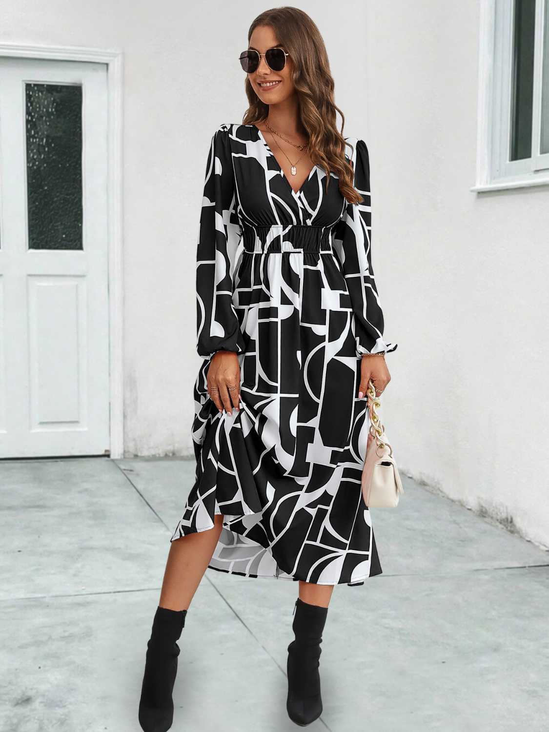 Surplice Neck Long Sleeve Midi Dress - Body By J'ne