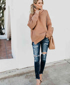 Turtleneck Dropped Shoulder Slit Sweater - Body By J'ne