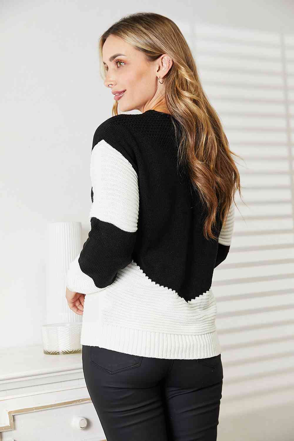 Two-Tone Openwork Rib-Knit Sweater - Body By J'ne