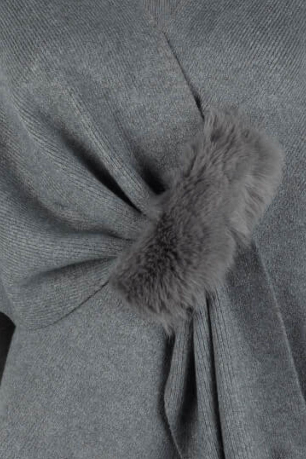 Surplice Neck Pom-Pom Trim Poncho - Body By J'ne