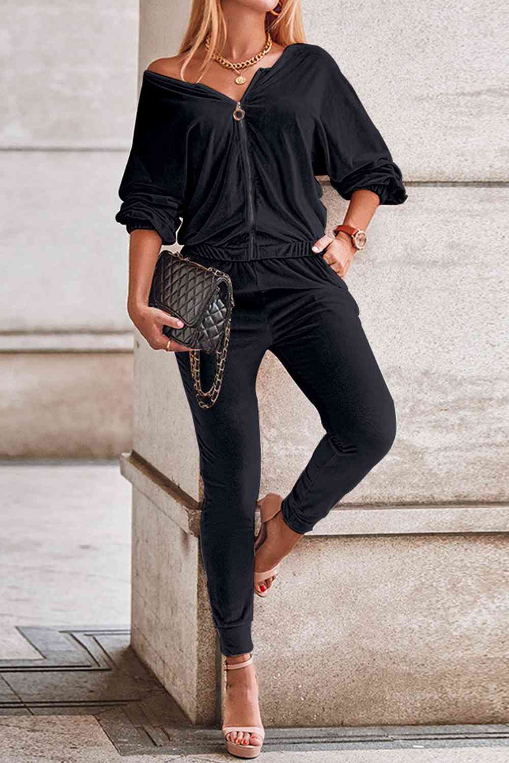 Zip-Up Jacket and Pants Set - Body By J'ne