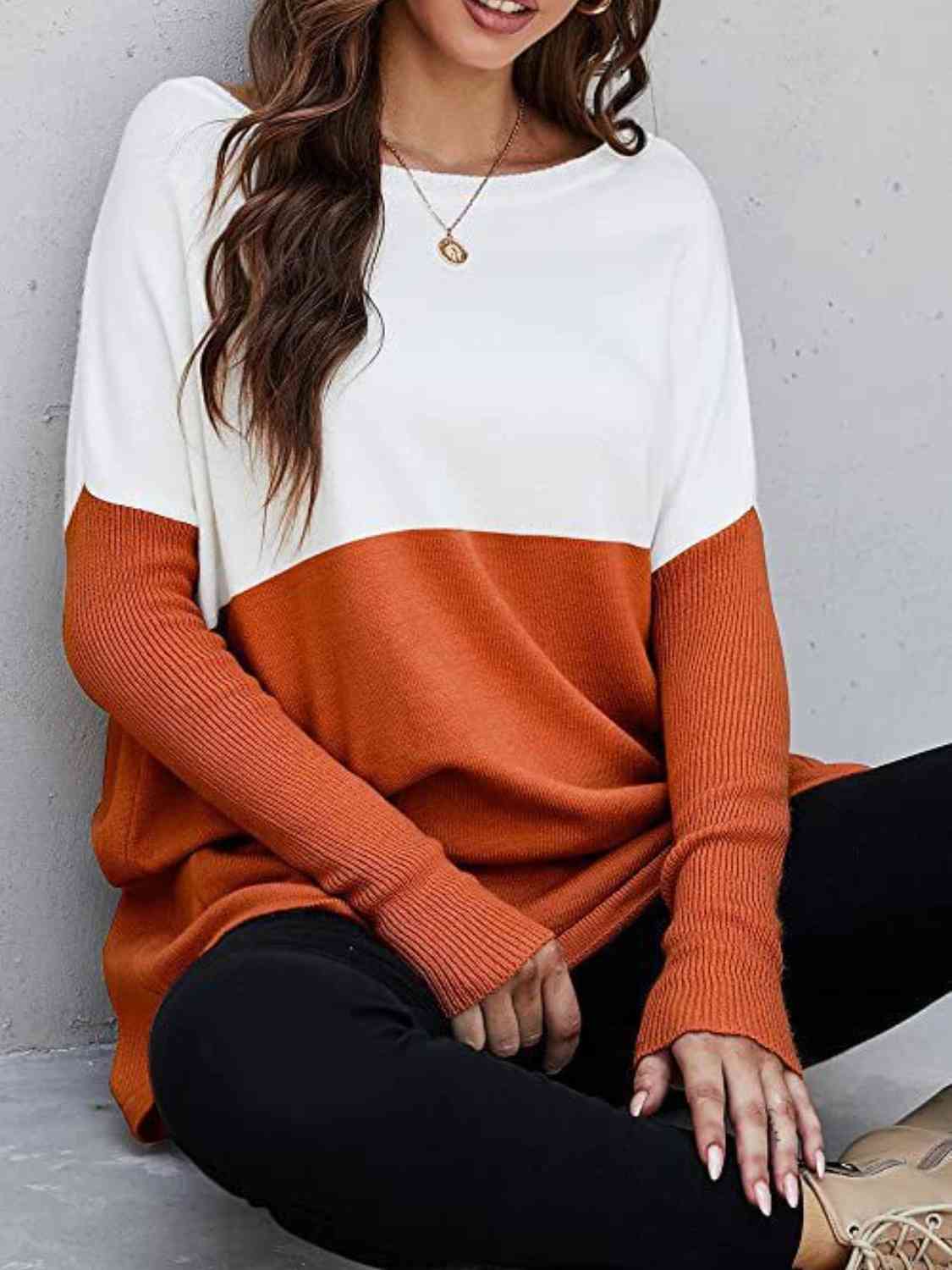 Two Tone Pullover Sweater with Pockets - Body By J'ne