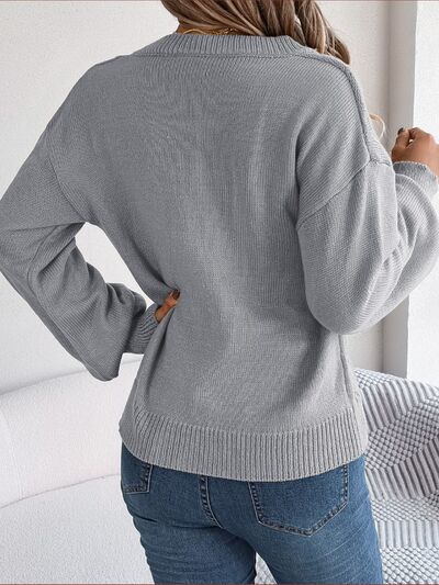 Cable-Knit Buttoned V-Neck Sweater - Body By J'ne