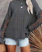 Openwork Lantern Sleeve Dropped Shoulder Sweater - Body By J'ne