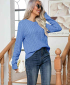 Cable-Knit Round Neck Long Sleeve Sweater - Body By J'ne