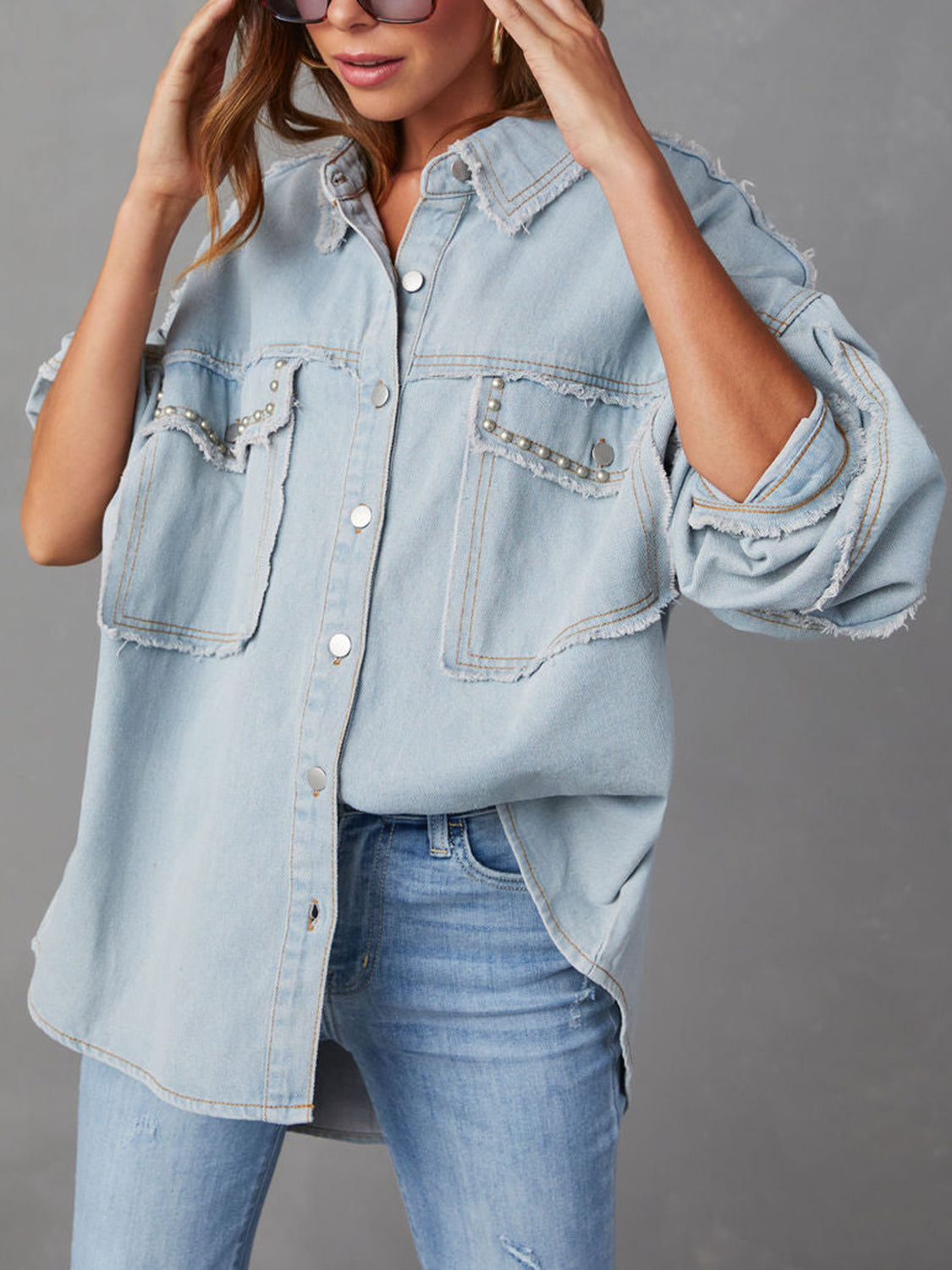 Button Down Raw Hem Denim Jacket - Body By J'ne