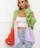 Color Block Open Front Balloon Sleeve Longline Cardigan - Body By J'ne