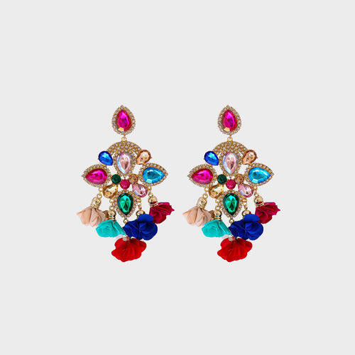 Flower Shape Rhinestone Alloy Dangle Earrings - Body By J'ne