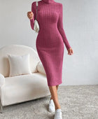 Turtleneck Long Sleeve Midi Sweater Dress - Body By J'ne