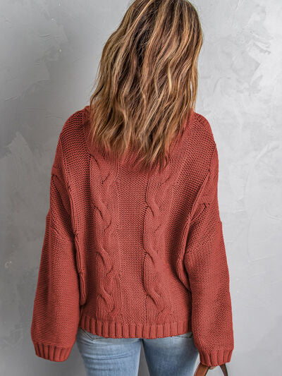 Cable-Knit Turtleneck Dropped Shoulder Sweater - Body By J'ne