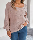 Openwork Buttoned Square Neck Sweater - Body By J'ne