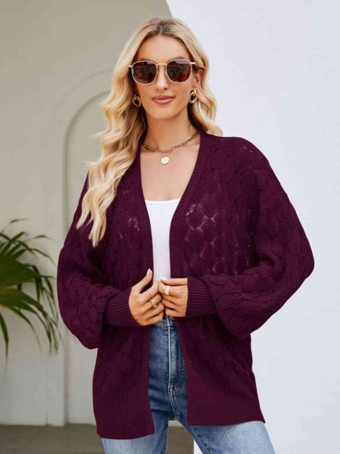 Open Front Ribbed Trim Cardigan - Body By J'ne