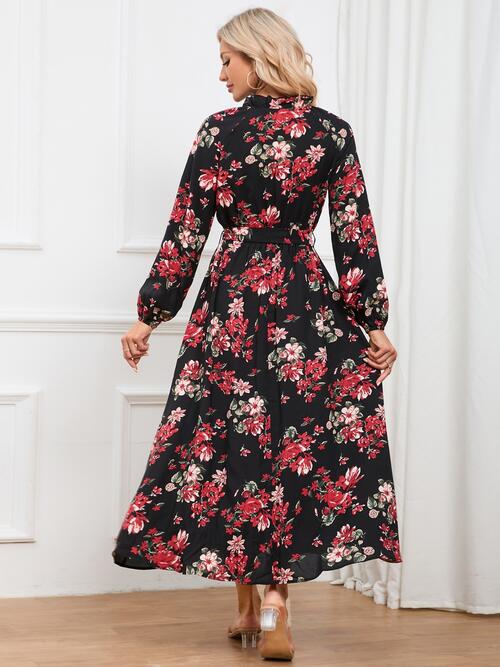 Floral Tie Front Balloon Sleeve Dress - Body By J'ne