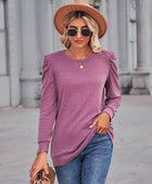 Heathered Puff Sleeve Round Neck Tunic Top - Body By J'ne