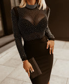 Rhinestone Mock Neck Long Sleeve Dress - Body By J'ne