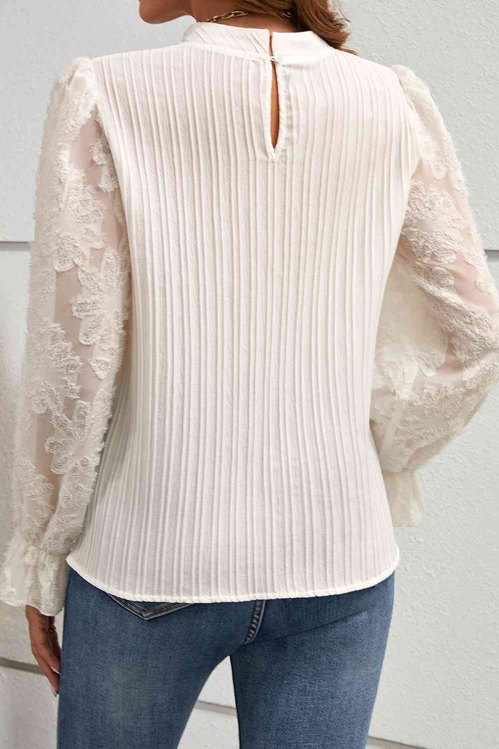 Mock Neck Flounce Sleeve Blouse - Body By J'ne