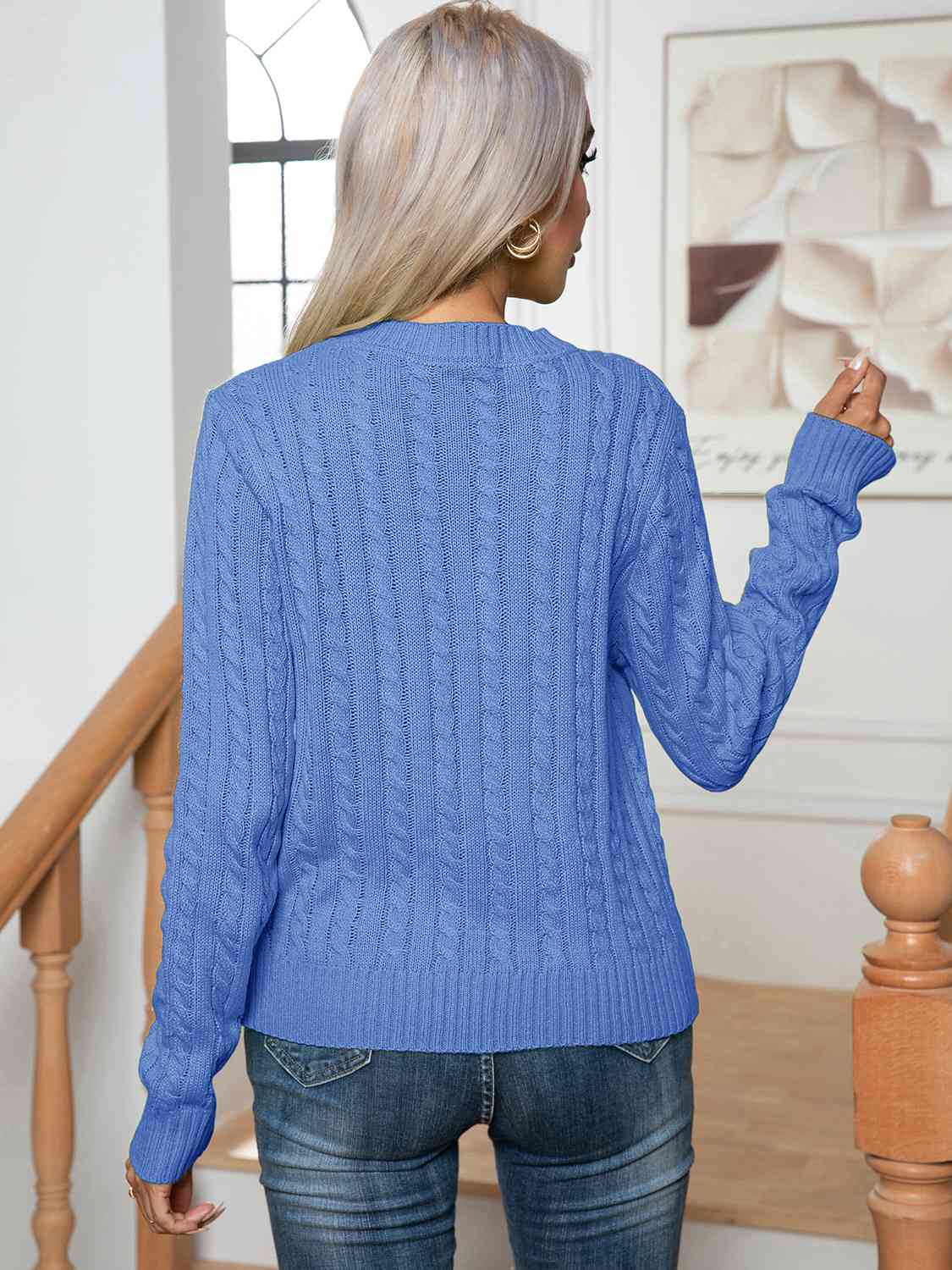 Cable-Knit Round Neck Long Sleeve Sweater - Body By J'ne