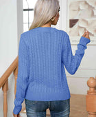 Cable-Knit Round Neck Long Sleeve Sweater - Body By J'ne