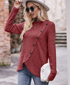 Double Take Ribbed Round Neck Buttoned Long Sleeve Tee - Body By J'ne