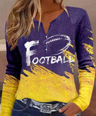 FOOTBALL Graphic Notched Neck Long Sleeve T-Shirt - Body By J'ne