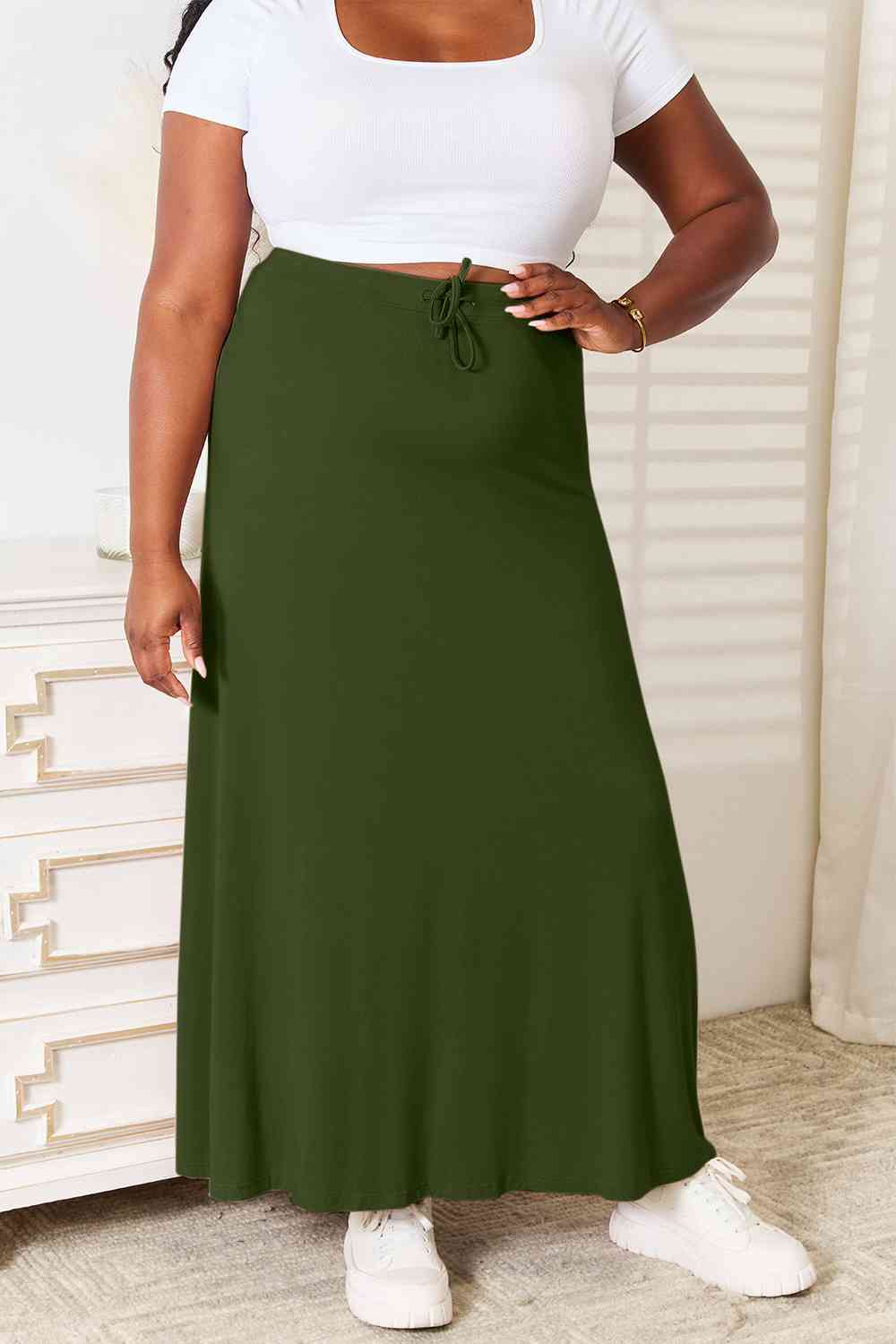 Full Size Soft Rayon Drawstring Waist Maxi Skirt Rayon - Body By J'ne