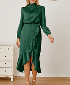 Mock Neck Ruffled Asymmetrical Dress - Body By J'ne