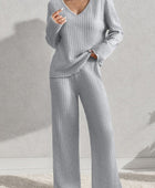 V-Neck Dropped Shoulder Top and Pants Set - Body By J'ne